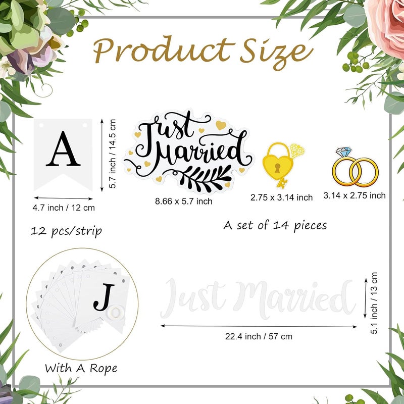 Konohan 16 Pcs Just Married Car Decorations Include 14 Assorted Ornate Car Magnets Just Married Window Decal and Cardstock Sign Banner Wedding Decorations for Bridal Shower Honeymoon Photo Props - Image 4